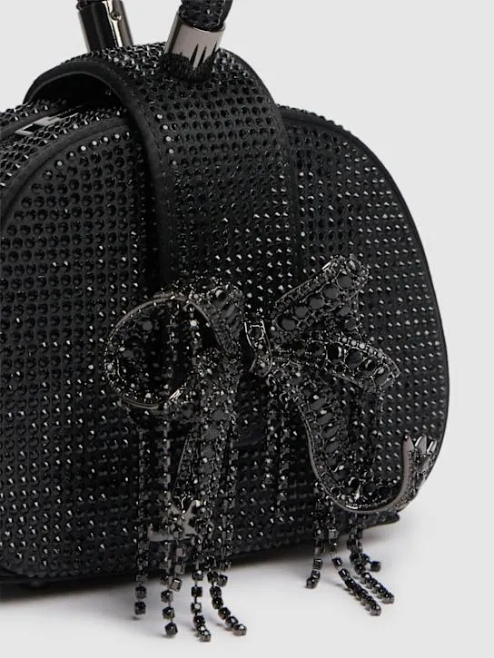 Self-portrait   Micro rhinestone satin top handle bag 