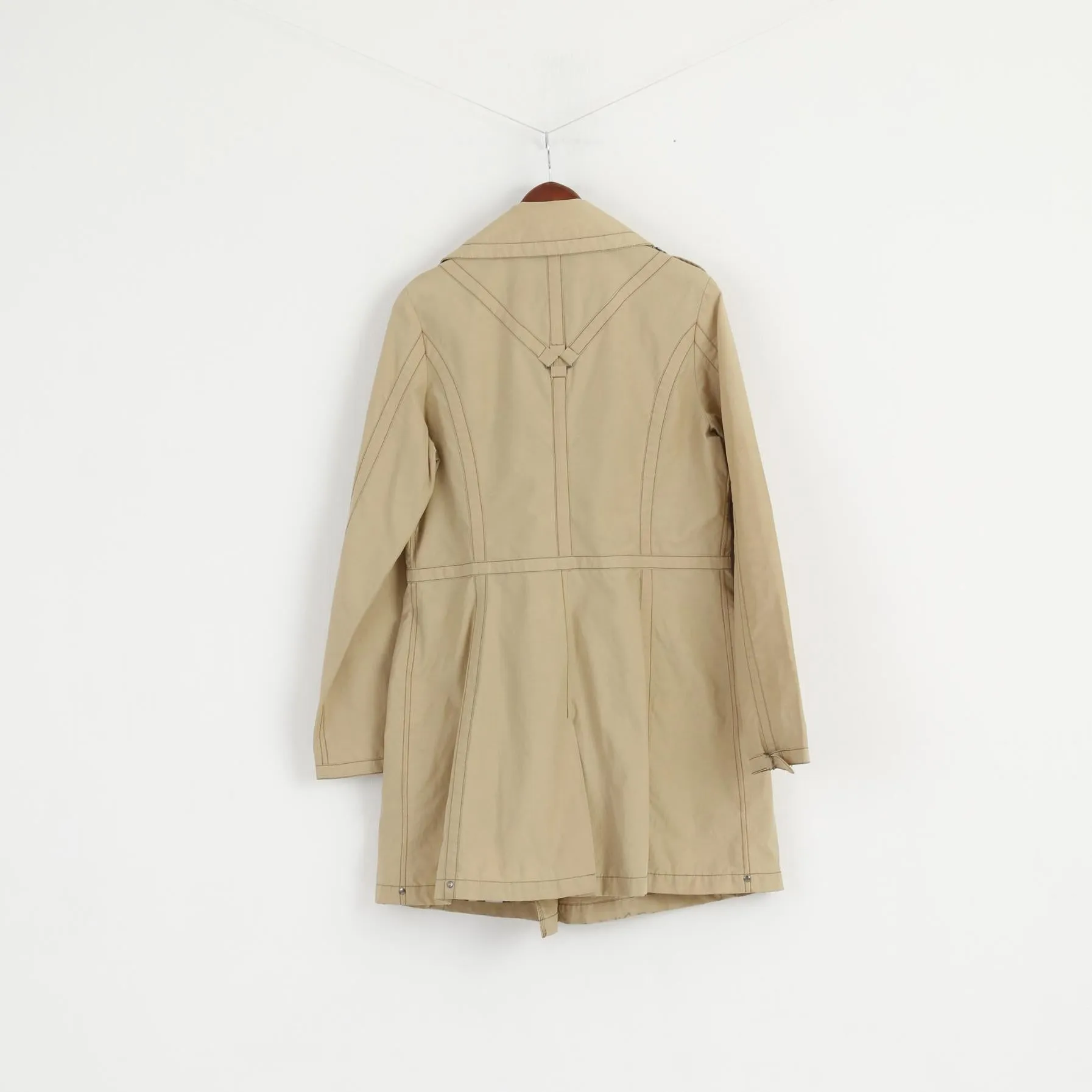 Spoom Women 42 M Trench Coat Beige Cotton Nylon Double Breasted Classic Mac