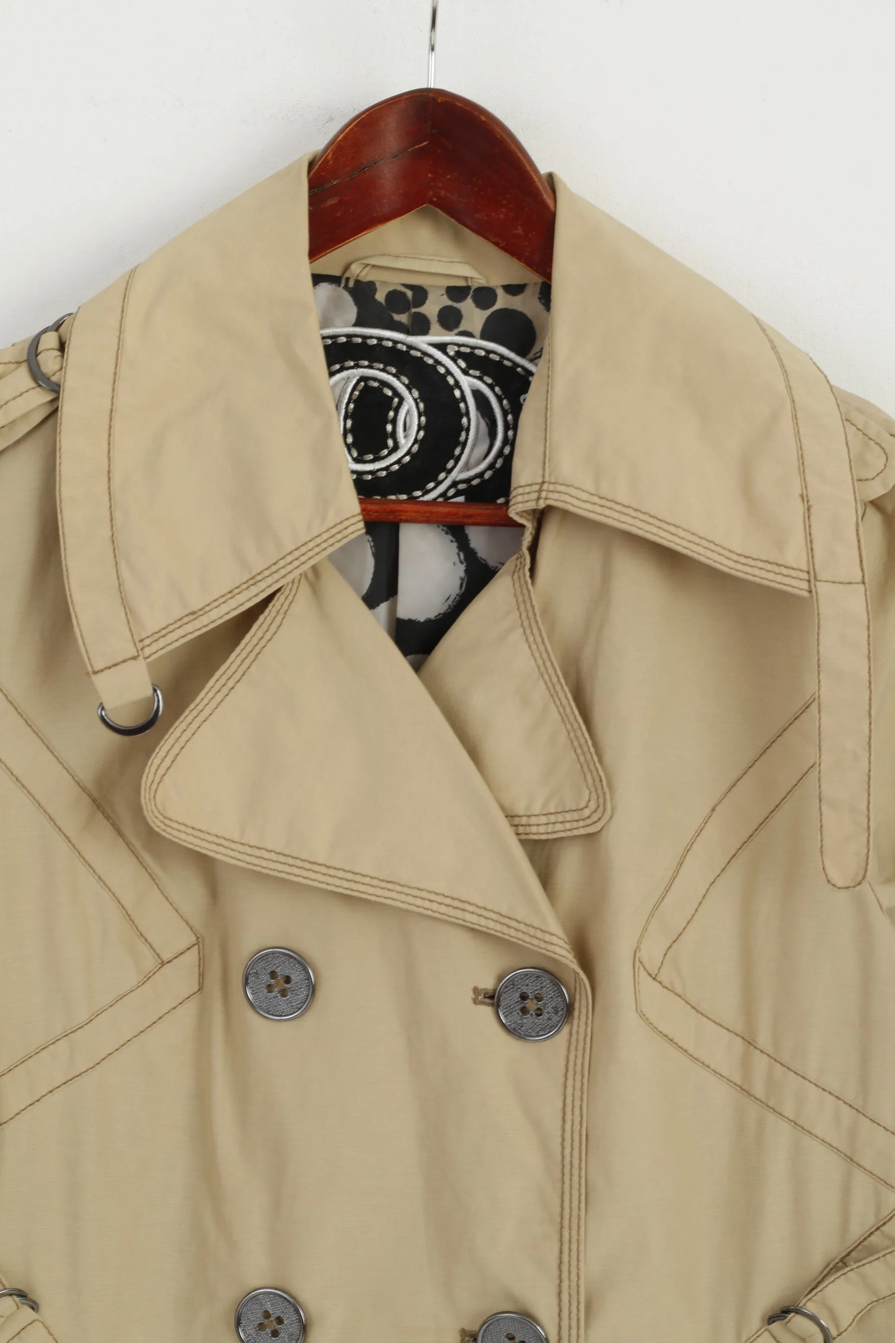 Spoom Women 42 M Trench Coat Beige Cotton Nylon Double Breasted Classic Mac