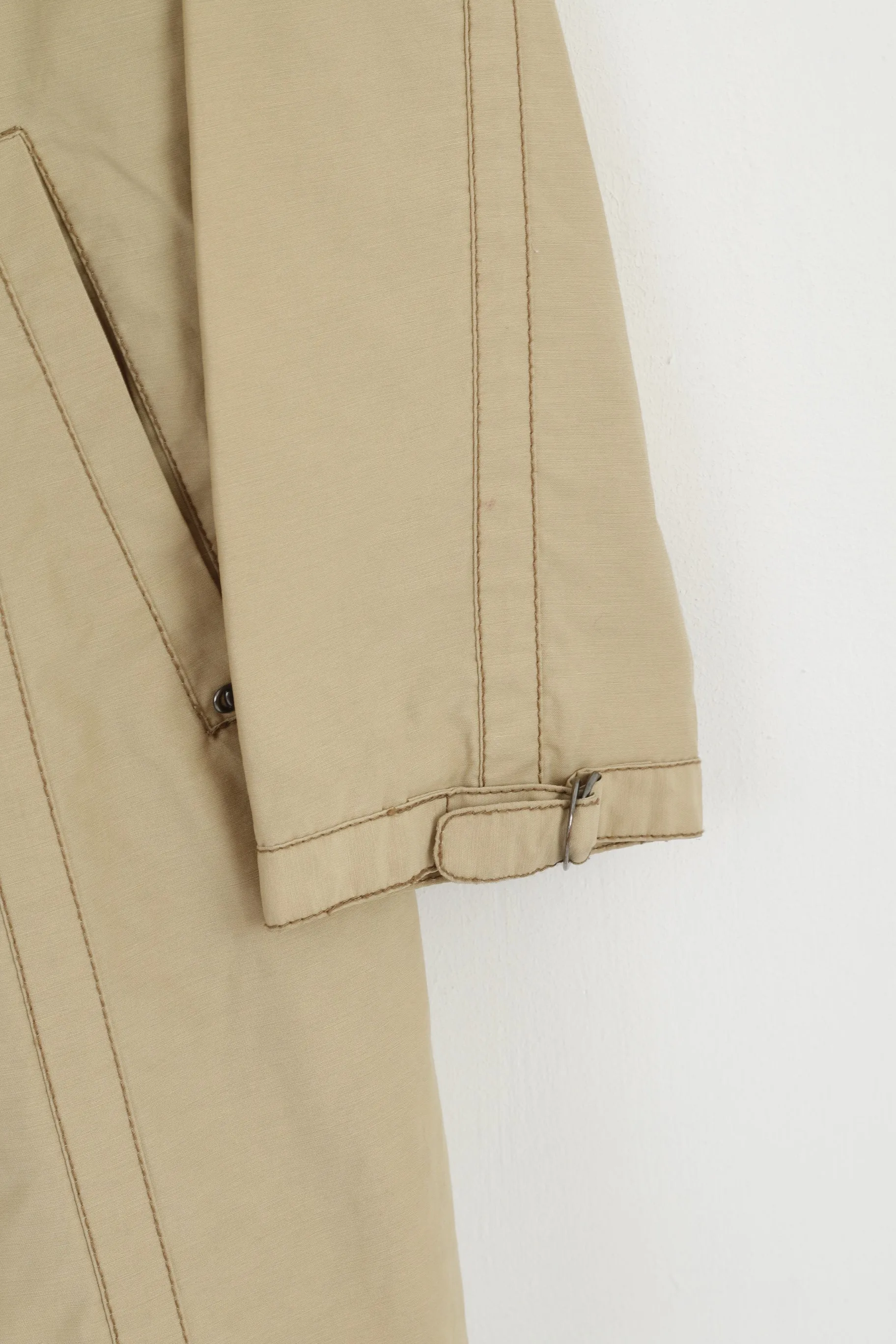 Spoom Women 42 M Trench Coat Beige Cotton Nylon Double Breasted Classic Mac