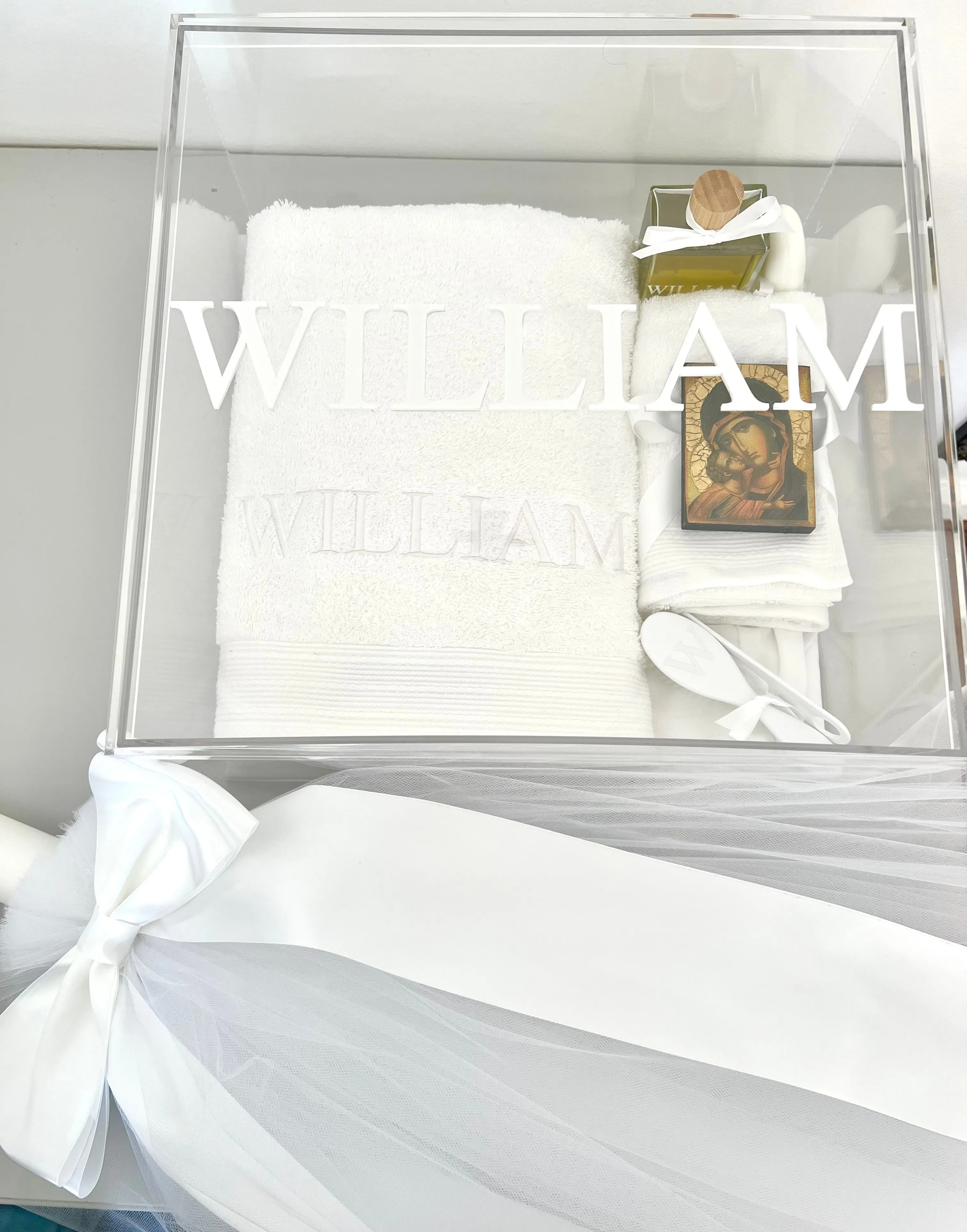 SQUARE CLEAR ACRYLIC BOX - with acrylic personalisation