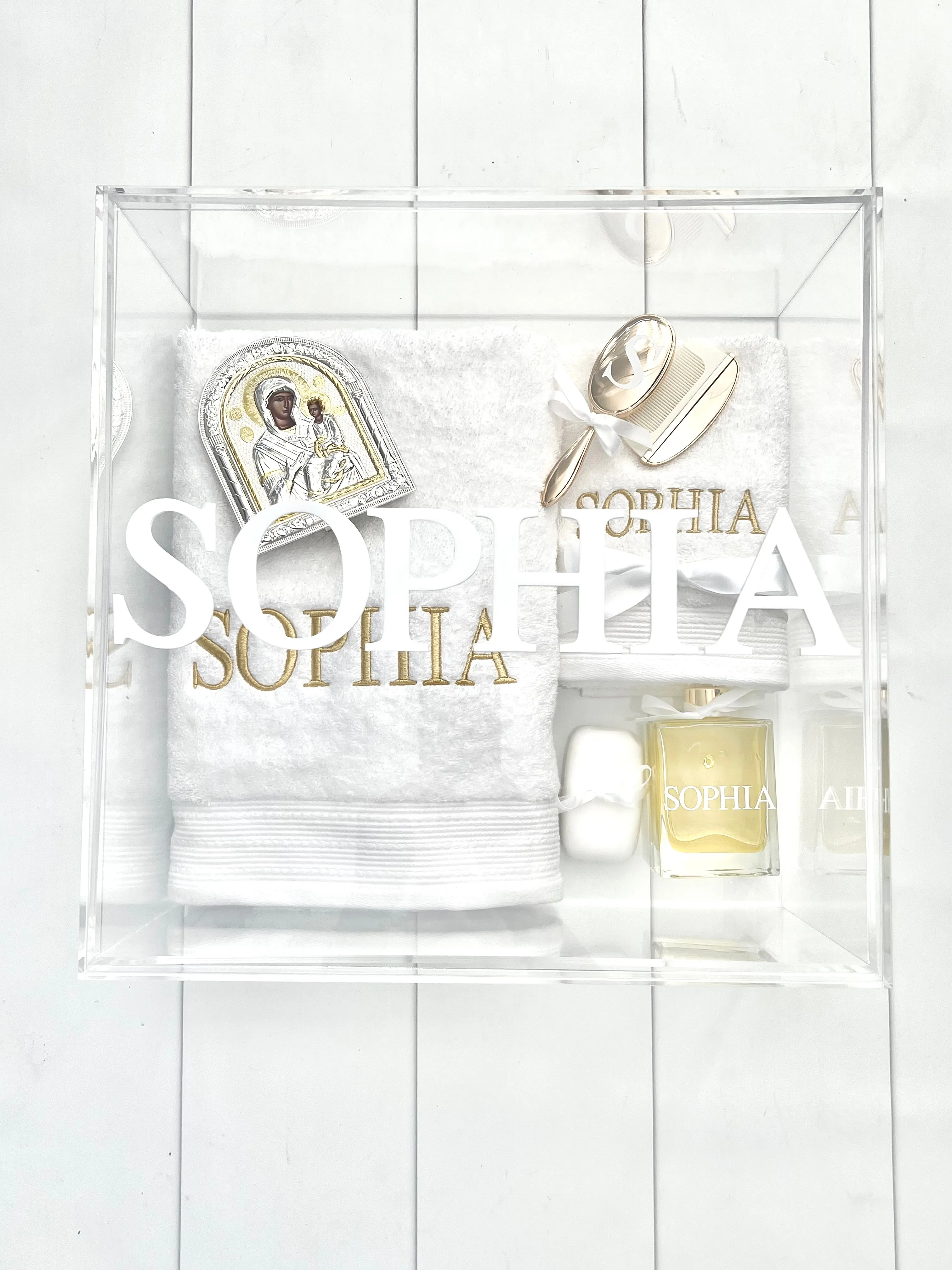SQUARE CLEAR ACRYLIC BOX - with acrylic personalisation