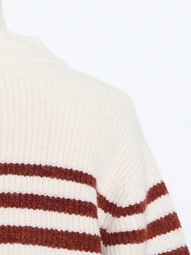 Striped Knitting Sweater For Women Round Neck Long Sleeve Colorblock Pullover Female Clothing Spring Style