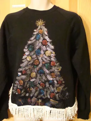 Tacky Christmas Sweatshirt with Homamade Tree Fringe