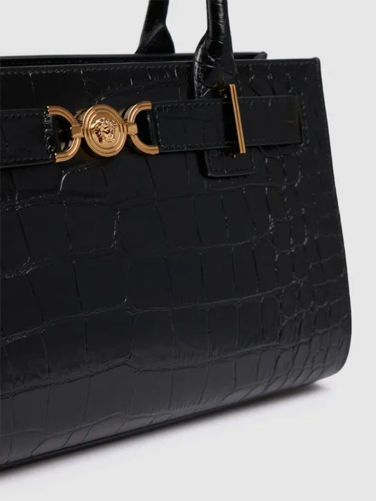 Versace   Medium croc embossed leather tote bag 