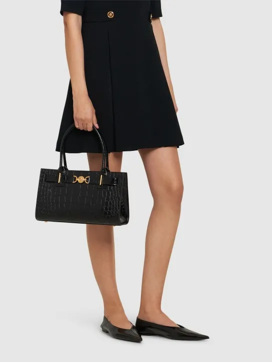 Versace   Medium croc embossed leather tote bag 