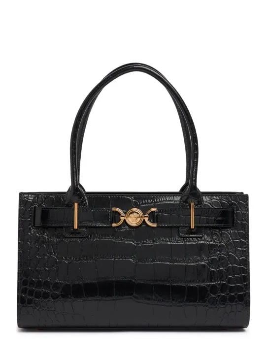 Versace   Medium croc embossed leather tote bag 