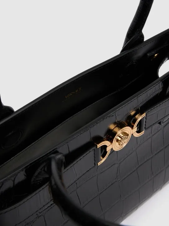 Versace   Medium croc embossed leather tote bag 