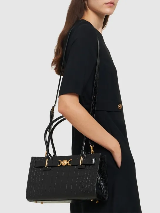 Versace   Medium croc embossed leather tote bag 