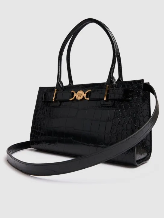 Versace   Medium croc embossed leather tote bag 