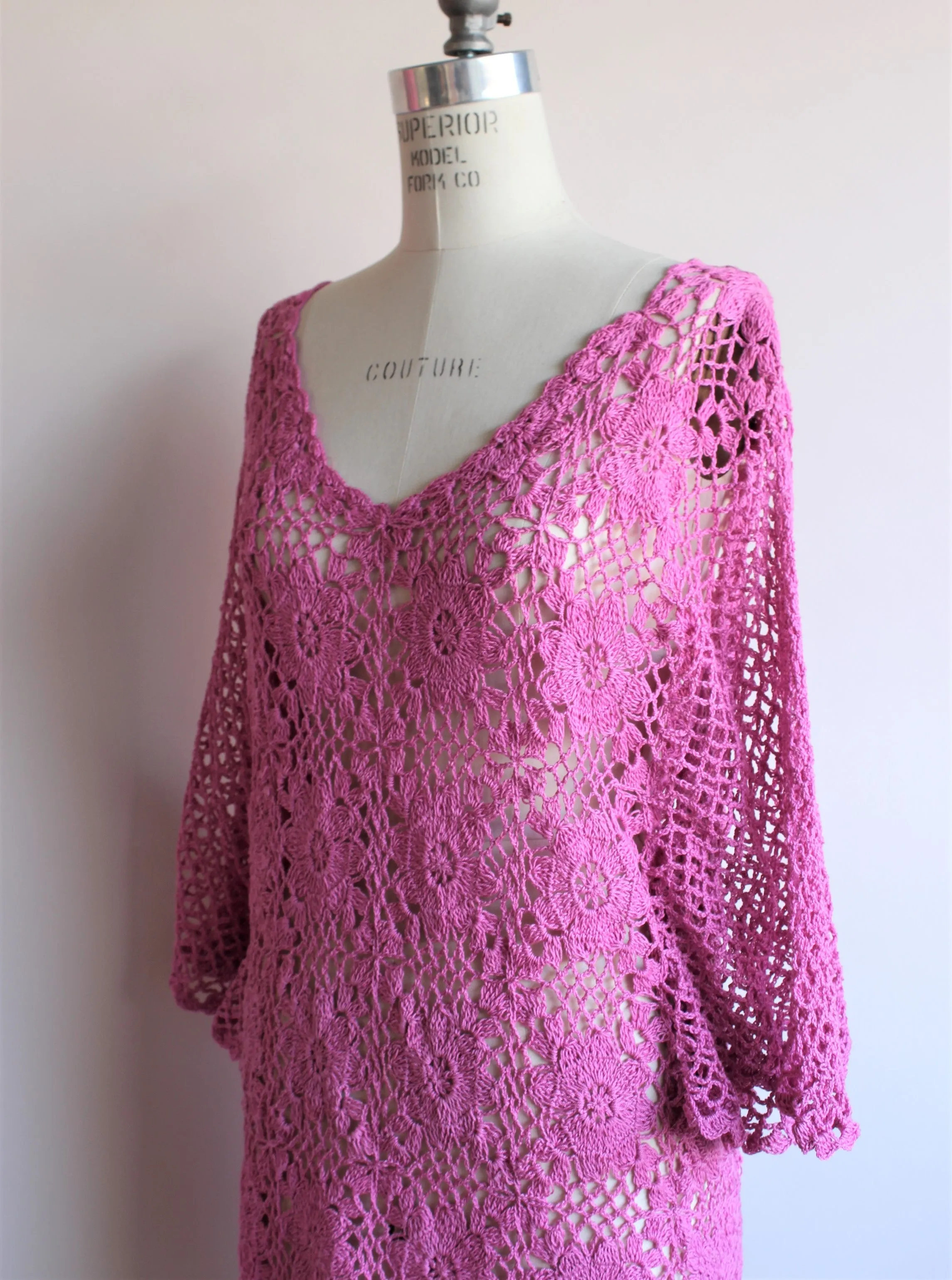 Vintage 1980s Pink Crochet Blouse