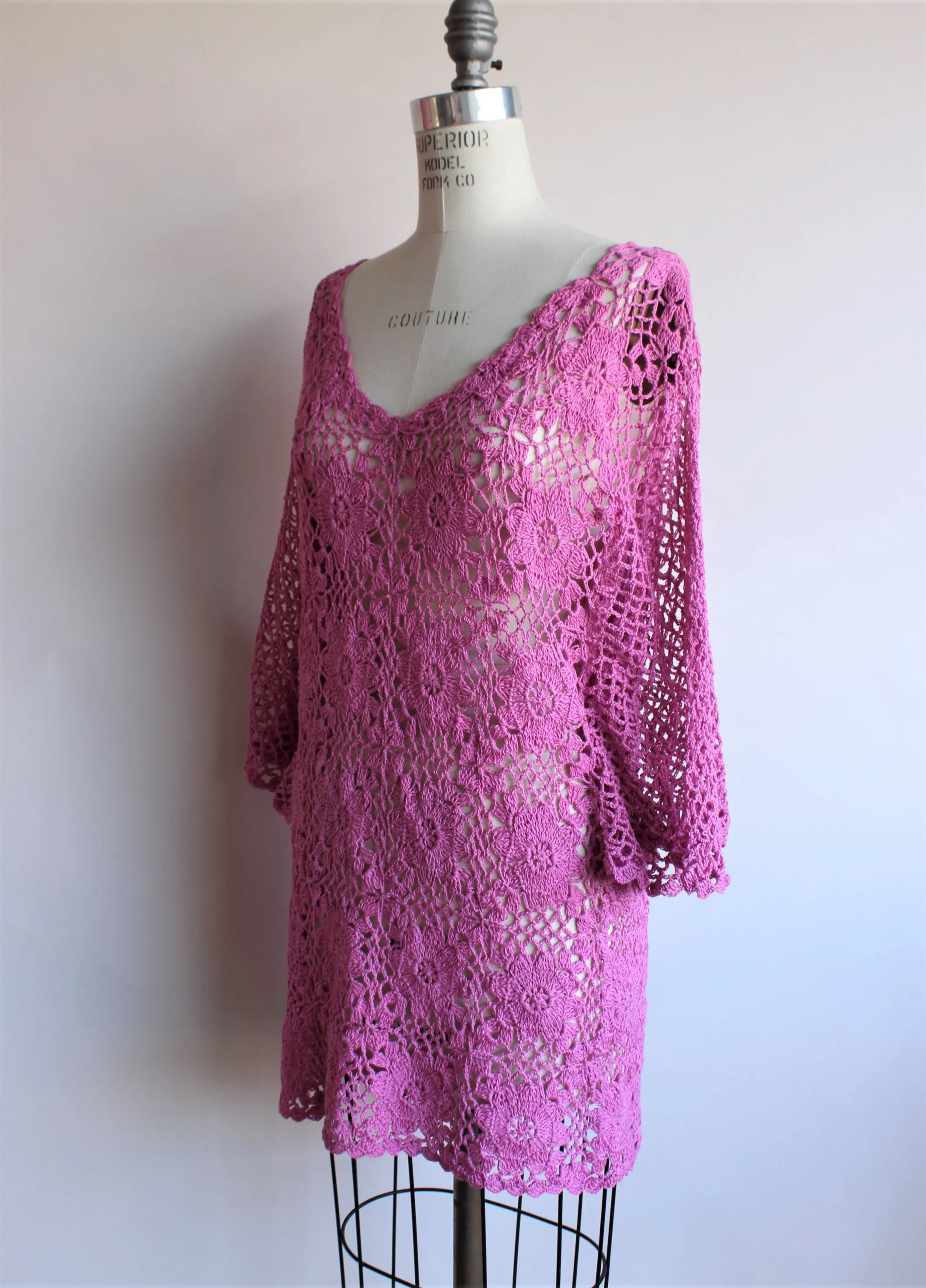 Vintage 1980s Pink Crochet Blouse