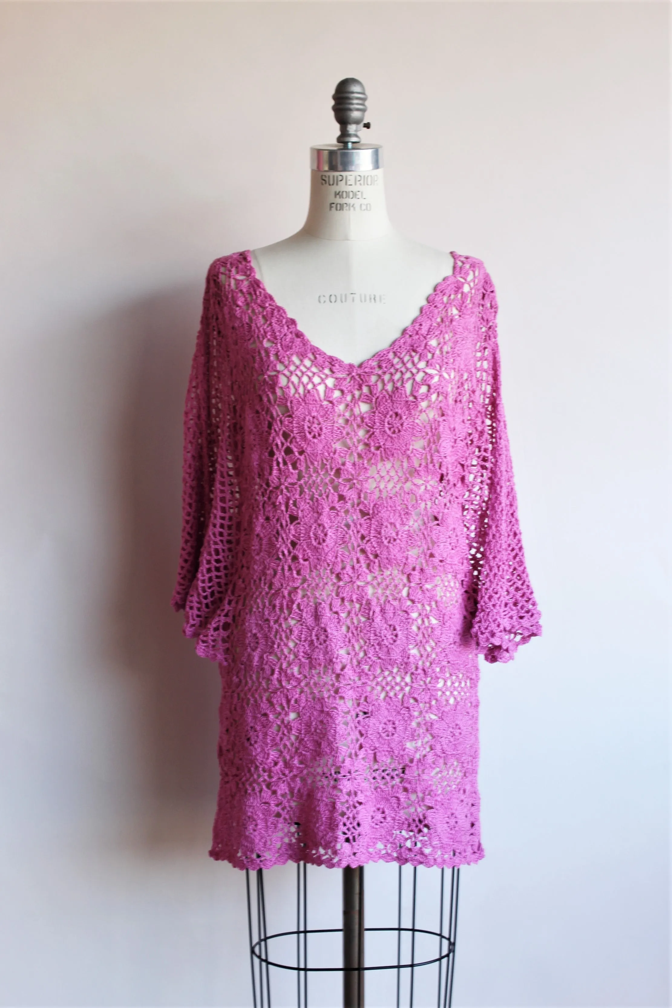 Vintage 1980s Pink Crochet Blouse