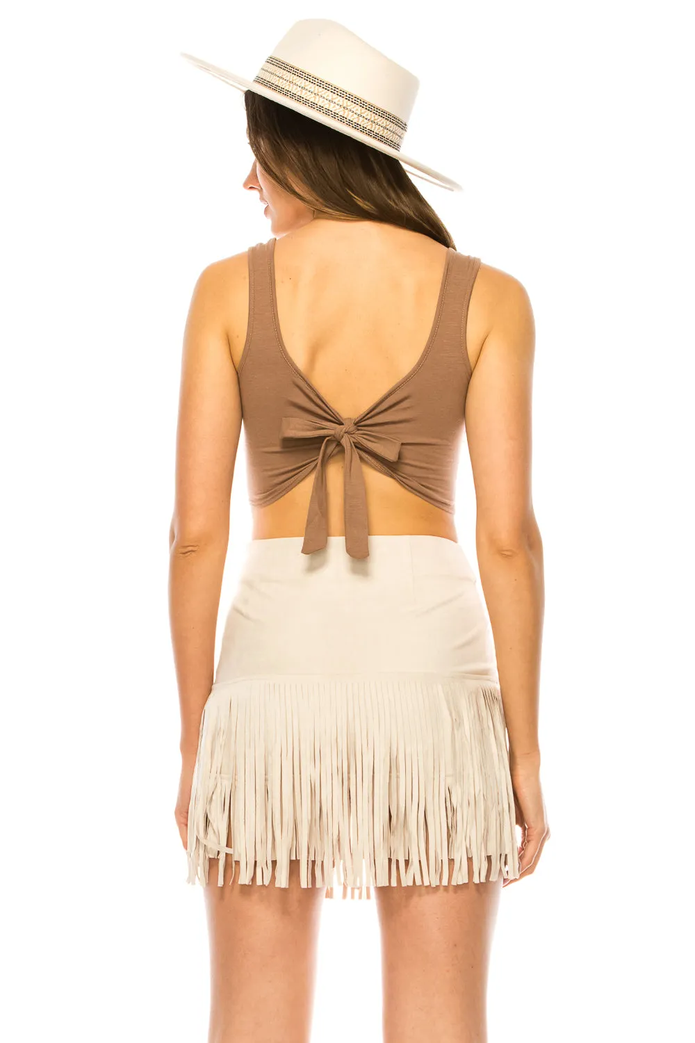WILD WEST CROP TOP TIE BACK-TAN