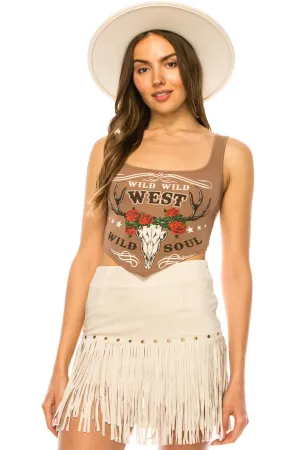WILD WEST CROP TOP TIE BACK-TAN