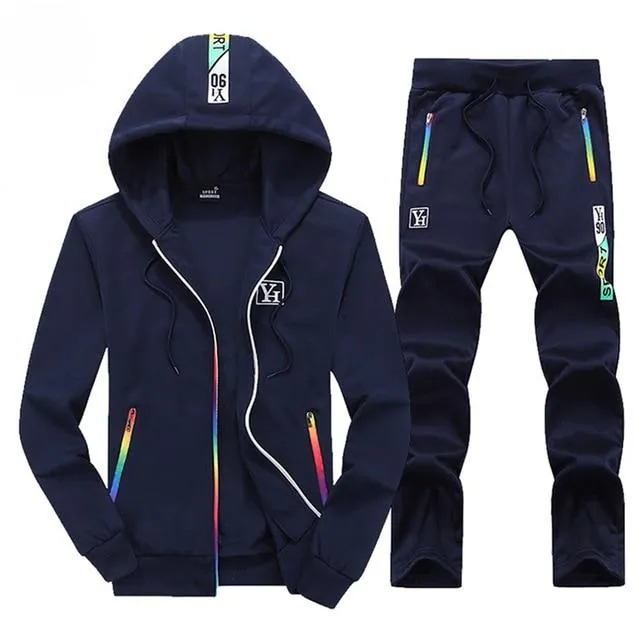 Winter Tracksuit Men Set Sporting Two Pieces Sweatsuit Mens Clothes Printed Thick Hooded Hoodies Jacket   Pants Track Suit Male