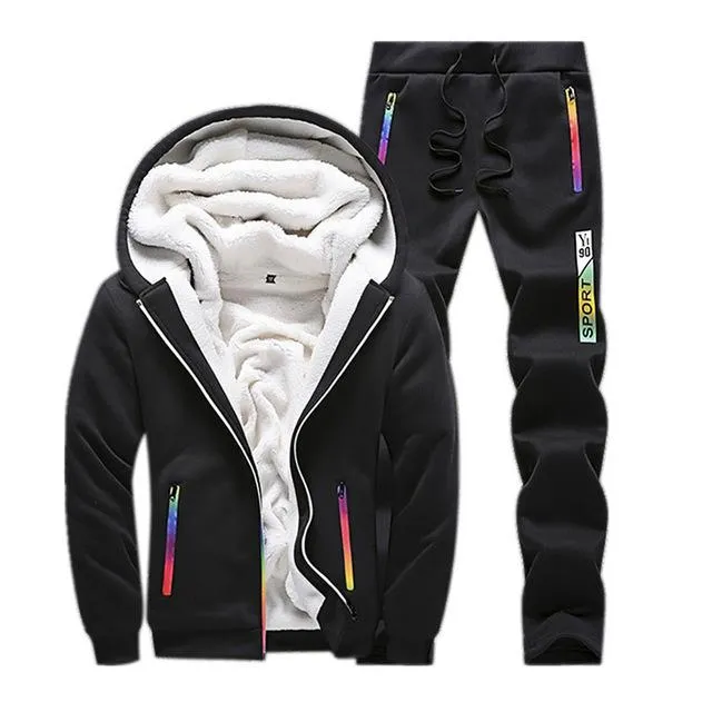 Winter Tracksuit Men Set Sporting Two Pieces Sweatsuit Mens Clothes Printed Thick Hooded Hoodies Jacket   Pants Track Suit Male