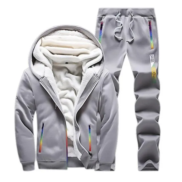 Winter Tracksuit Men Set Sporting Two Pieces Sweatsuit Mens Clothes Printed Thick Hooded Hoodies Jacket   Pants Track Suit Male