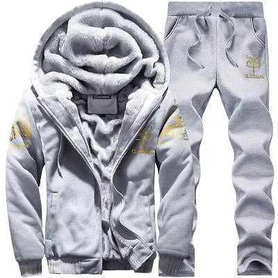 Winter Tracksuit Men Set Sporting Two Pieces Sweatsuit Mens Clothes Printed Thick Hooded Hoodies Jacket   Pants Track Suit Male
