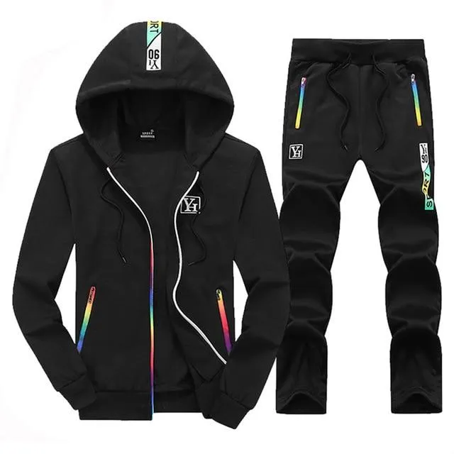 Winter Tracksuit Men Set Sporting Two Pieces Sweatsuit Mens Clothes Printed Thick Hooded Hoodies Jacket   Pants Track Suit Male