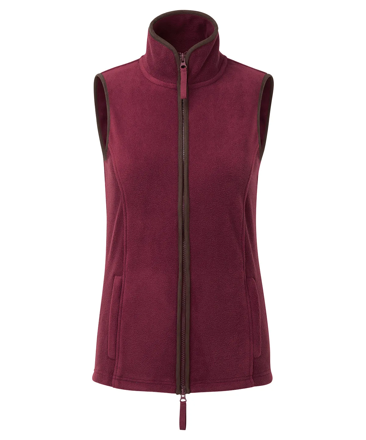 Womens artisan fleece gilet | Burgundy/Brown