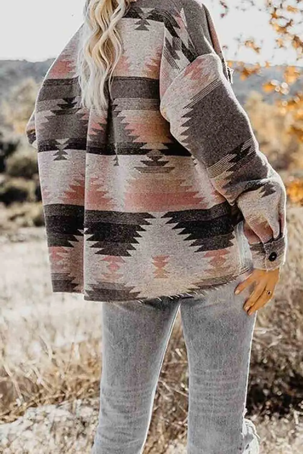 Women's Vintage Aztec Print Loose Shacket Jacket