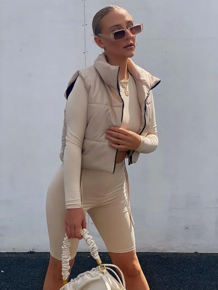 Yoli Cropped Padded Gilet In Stone